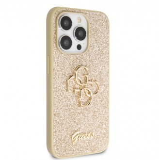 Guess PU Fixed Glitter 4G Metal Logo Zadní Kryt pro iPhone 15 Pro Max Zlatý