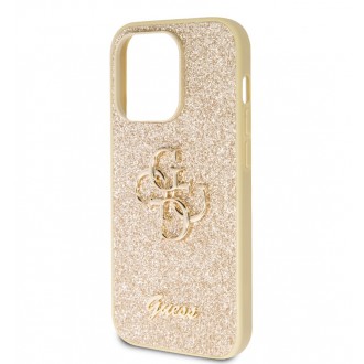 Guess PU Fixed Glitter 4G Metal Logo Zadní Kryt pro iPhone 15 Pro Max Zlatý
