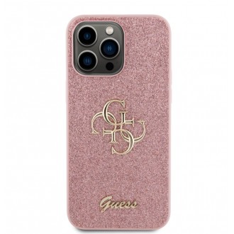 Guess PU Fixed Glitter 4G Metal Logo Zadní Kryt pro iPhone 15 Pro Max Růžový
