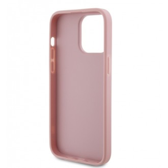 Guess PU Fixed Glitter 4G Metal Logo Zadní Kryt pro iPhone 15 Pro Max Růžový