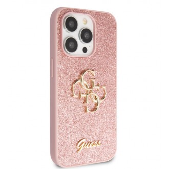 Guess PU Fixed Glitter 4G Metal Logo Zadní Kryt pro iPhone 15 Pro Růžový