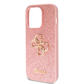 Guess PU Fixed Glitter 4G Metal Logo Zadní Kryt pro iPhone 15 Pro Růžový