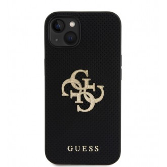 Guess PU Perforated 4G Glitter Metal Logo Zadní Kryt pro iPhone 15 Černý