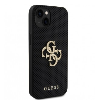 Guess PU Perforated 4G Glitter Metal Logo Zadní Kryt pro iPhone 15 Černý