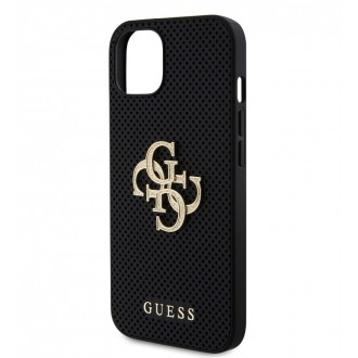 Guess PU Perforated 4G Glitter Metal Logo Zadní Kryt pro iPhone 15 Černý
