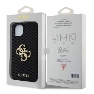 Guess PU Perforated 4G Glitter Metal Logo Zadní Kryt pro iPhone 15 Černý