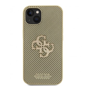 Guess PU Perforated 4G Glitter Metal Logo Zadní Kryt pro iPhone 15 Zlatý