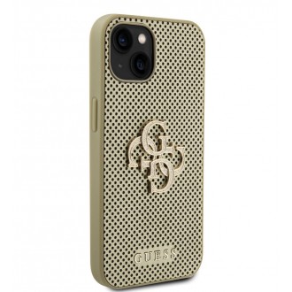 Guess PU Perforated 4G Glitter Metal Logo Zadní Kryt pro iPhone 15 Zlatý