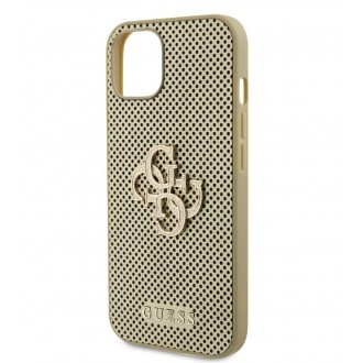 Guess PU Perforated 4G Glitter Metal Logo Zadní Kryt pro iPhone 15 Zlatý