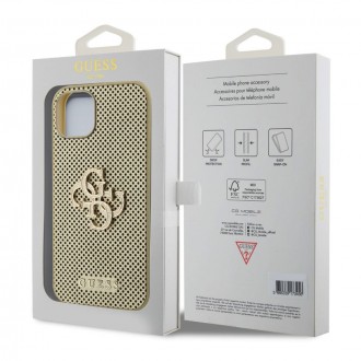 Guess PU Perforated 4G Glitter Metal Logo Zadní Kryt pro iPhone 15 Zlatý