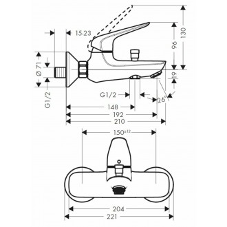 Vanová baterie Hansgrohe HG288 bez sprchového setu 150 mm chrom SIKOBHGN222