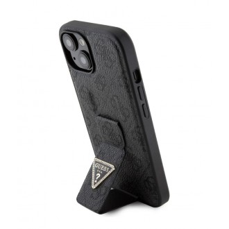 Guess PU Grip Stand 4G Strass Triangle Metal Logo Zadní Kryt pro iPhone 15