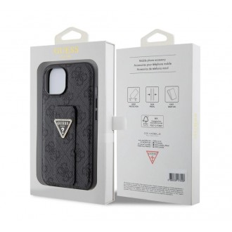 Guess PU Grip Stand 4G Strass Triangle Metal Logo Zadní Kryt pro iPhone 15