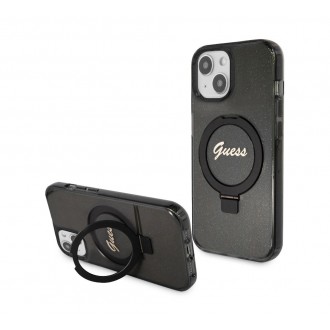 Guess IML Ring Stand Glitter MagSafe Zadní Kryt pro iPhone 15, hnědá