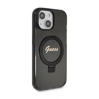 Guess IML Ring Stand Glitter MagSafe Zadní Kryt pro iPhone 15, hnědá
