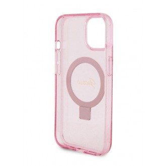Guess IML Ring Stand Glitter MagSafe Zadní Kryt pro iPhone 15, růžová
