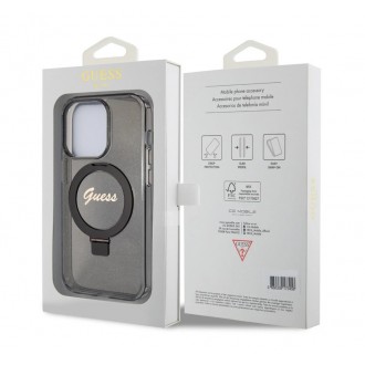 Guess IML Ring Stand Glitter MagSafe Zadní Kryt pro iPhone 15 Pro, hnědá