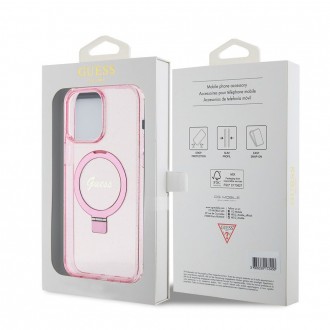 Guess IML Ring Stand Glitter MagSafe Zadní Kryt pro iPhone 15 Pro, růžová