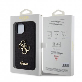 Guess PU Fixed Glitter 4G Metal Logo Zadní Kryt pro iPhone 13, hnědá
