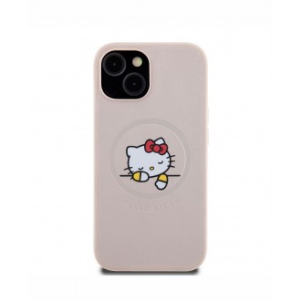 Hello Kitty PU Kitty Asleep Logo MagSafe Zadní Kryt pro iPhone 15, růžová