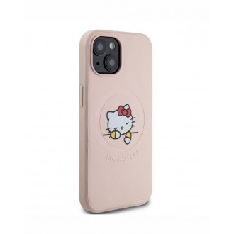 Hello Kitty PU Kitty Asleep Logo MagSafe Zadní Kryt pro iPhone 15, růžová