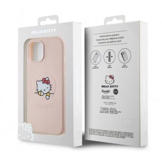 Hello Kitty PU Kitty Asleep Logo MagSafe Zadní Kryt pro iPhone 15, růžová