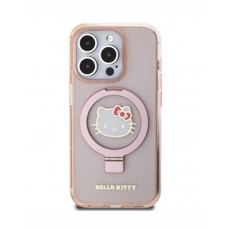 Hello Kitty IML Ringstand Glitter Kitty Head Logo MagSafe Zadní Kryt pro iPhone 15 Pro, černá