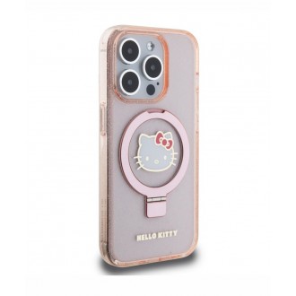 Hello Kitty IML Ringstand Glitter Kitty Head Logo MagSafe Zadní Kryt pro iPhone 15 Pro, černá