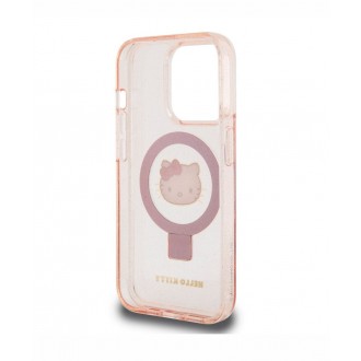 Hello Kitty IML Ringstand Glitter Kitty Head Logo MagSafe Zadní Kryt pro iPhone 15 Pro, černá