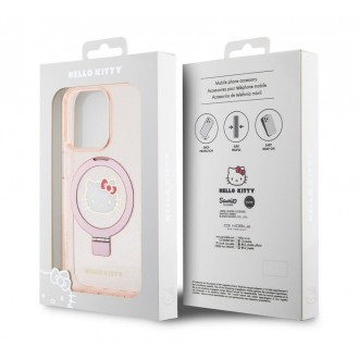 Hello Kitty IML Ringstand Glitter Kitty Head Logo MagSafe Zadní Kryt pro iPhone 15 Pro, černá