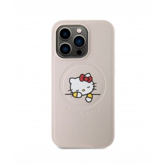 Hello Kitty PU Kitty Asleep Logo MagSafe Zadní Kryt pro iPhone 15 Pro, růžová