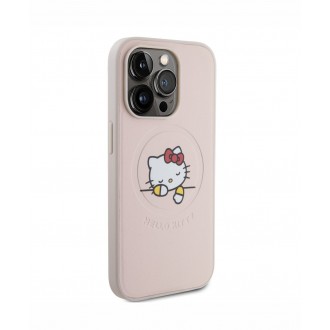 Hello Kitty PU Kitty Asleep Logo MagSafe Zadní Kryt pro iPhone 15 Pro, růžová