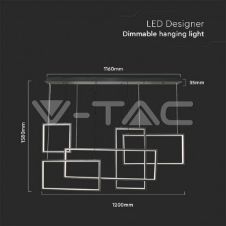 V-TAC LED designové svítidlo závěsné 45W 3000K Černé tělo VT-7923-B VT-7923-B