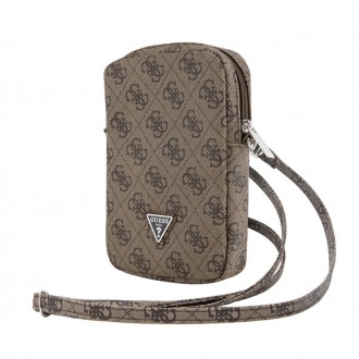 Guess PU 4G Triangle Logo Wallet Phone Bag Zipper, hnědá