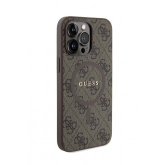 Guess PU Leather 4G Colored Ring MagSafe Zadní Kryt pro iPhone 14 Pro Max Brown