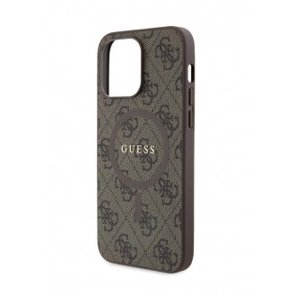 Guess PU Leather 4G Colored Ring MagSafe Zadní Kryt pro iPhone 14 Pro Max Brown