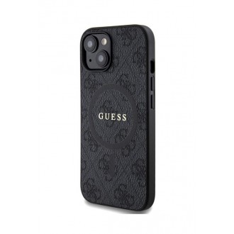 Guess PU Leather 4G Colored Ring MagSafe Zadní Kryt pro iPhone 15 Black