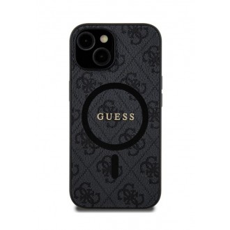Guess PU Leather 4G Colored Ring MagSafe Zadní Kryt pro iPhone 15 Black