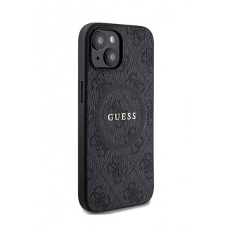Guess PU Leather 4G Colored Ring MagSafe Zadní Kryt pro iPhone 15 Black