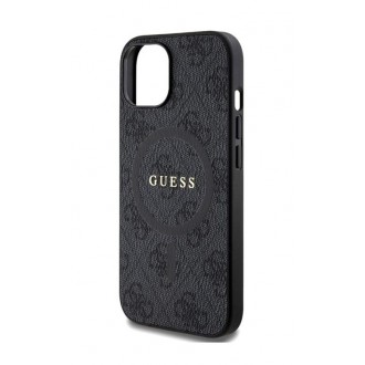 Guess PU Leather 4G Colored Ring MagSafe Zadní Kryt pro iPhone 15 Black