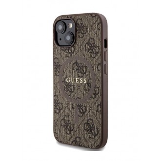 Guess PU Leather 4G Colored Ring MagSafe Zadní Kryt pro iPhone 15 Brown