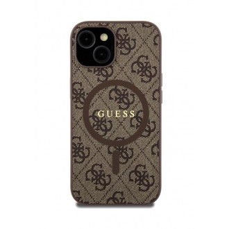 Guess PU Leather 4G Colored Ring MagSafe Zadní Kryt pro iPhone 15 Brown