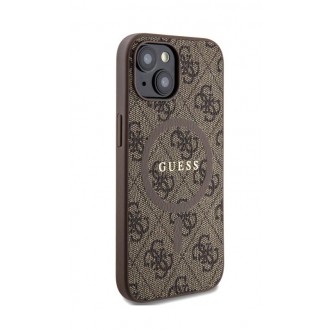 Guess PU Leather 4G Colored Ring MagSafe Zadní Kryt pro iPhone 15 Brown