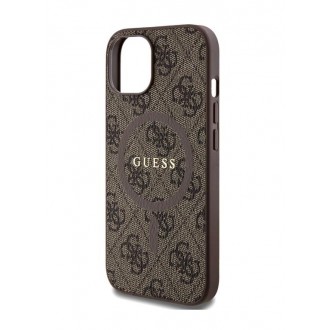 Guess PU Leather 4G Colored Ring MagSafe Zadní Kryt pro iPhone 15 Brown