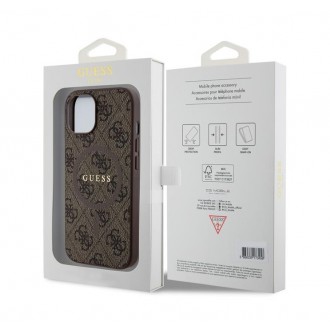 Guess PU Leather 4G Colored Ring MagSafe Zadní Kryt pro iPhone 15 Brown