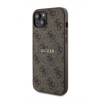 Guess PU Leather 4G Colored Ring MagSafe Zadní Kryt pro iPhone 15 Plus Brown