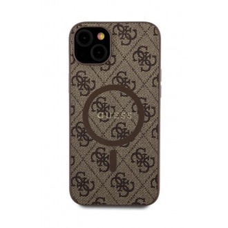 Guess PU Leather 4G Colored Ring MagSafe Zadní Kryt pro iPhone 15 Plus Brown
