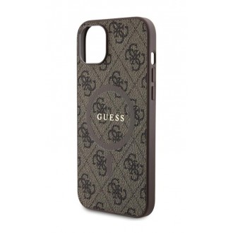 Guess PU Leather 4G Colored Ring MagSafe Zadní Kryt pro iPhone 15 Plus Brown