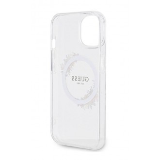 Guess PC/TPU Flowers Ring Glossy Logo MagSafe Zadní Kryt pro iPhone 15 Plus Transparent