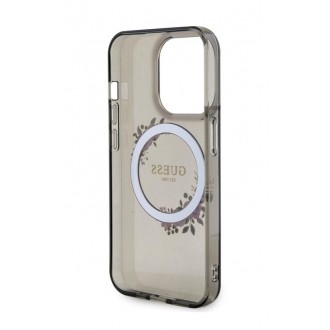 Guess PC/TPU Flowers Ring Glossy Logo MagSafe Zadní Kryt pro iPhone 15 Pro Black